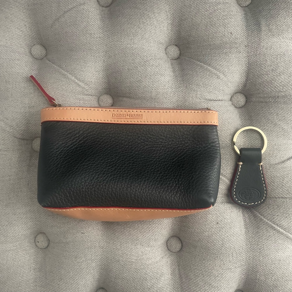 Dooney & Bourke Black and Tan Leather Pouch and Key Chain